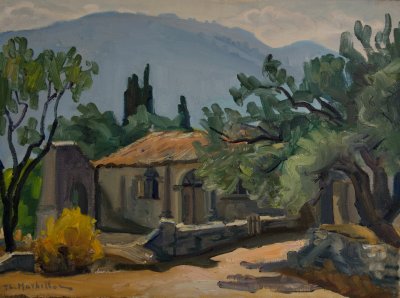 Kefalonia, Byzantine Church — Oil painting, Canvas, 46.00×61.00cm — Theodoros Markellos